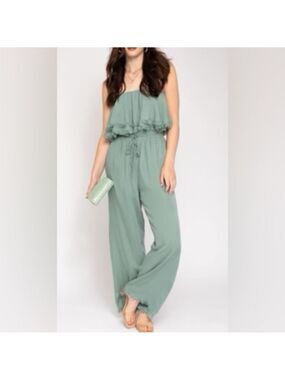 GILLI Frayed Hem Tube Top Jumpsuit Sz Small